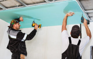 Multitravaux Batiment Plasterboard Installers Men Assembling Drywall False Ceiling Simple Affordable Renovation Premises